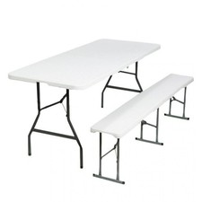 Set Tavolo e Panca Pieghevoli in Plastica Bianco da Birreria Campeggio Giardino