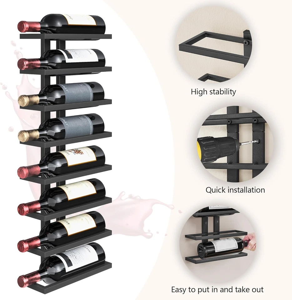 Portabottiglie Da Parete, Portabottiglie Con 8 Livelli, in Metallo, per Bottigli - Immagine 2 di 4