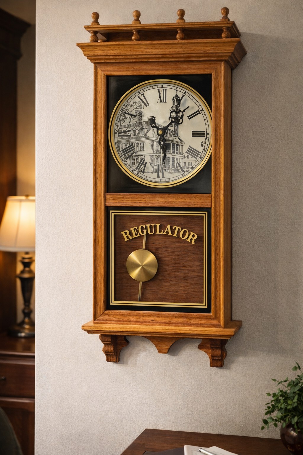 Vintage Regulator Wall Clock Quartz Westminster Chime Wood Case Excellent Cond