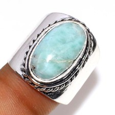 925 Silver Plated Trending Larimar Ring Handmade Gemstone Size US 8 MJ