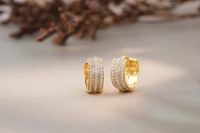 Round Cut Simulated Diamond Mini Huggie Hoop Earrings In 14k Yellow Gold Plated