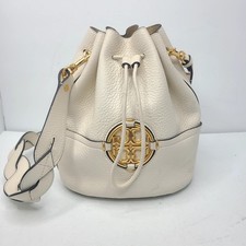 Tory Burch Miller Bucket Bag Ivory Leather Gold Tone Medallion Braided Strap