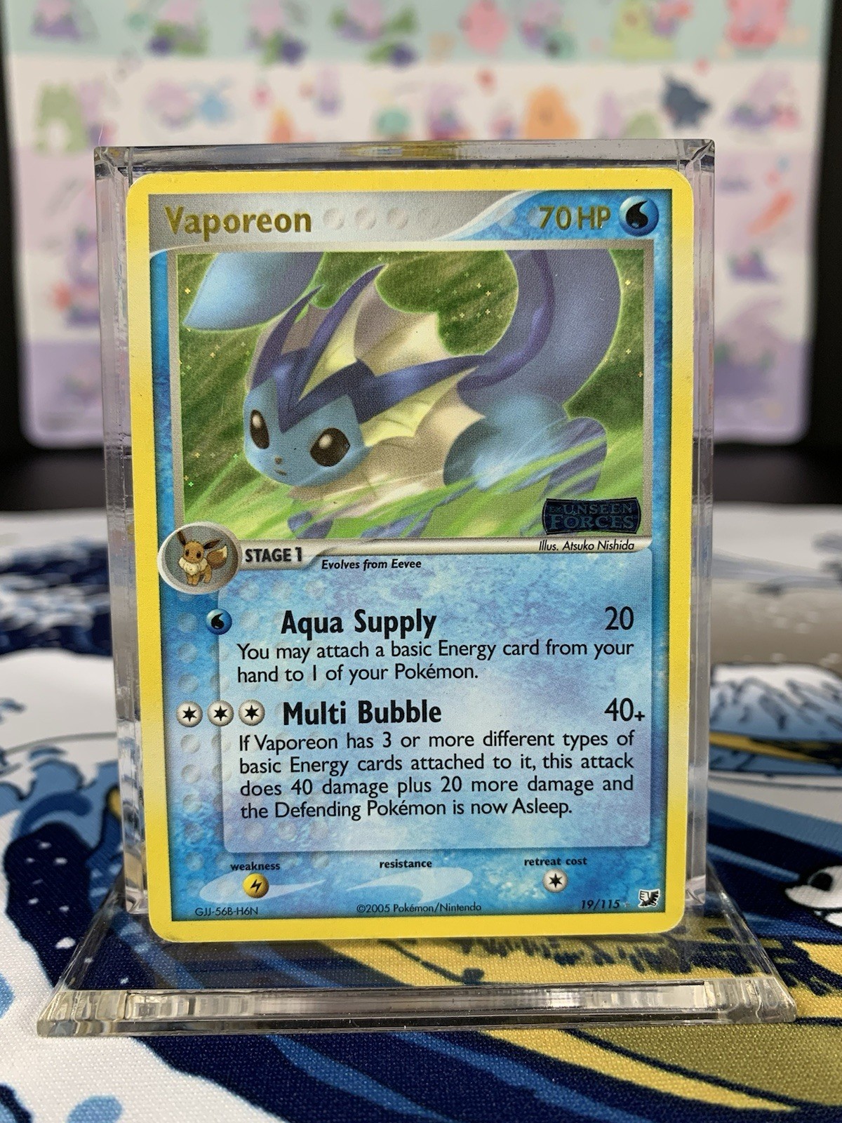 Pokemon Card Ex Unseen Forces Vaporeon 19/115 2005 Reverse Holo MP