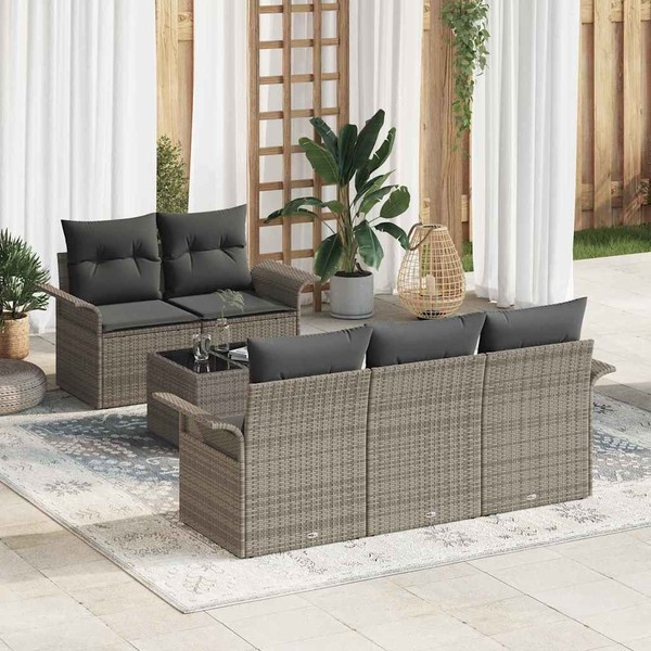 Garten-Sofa-Set Set Von 6 Grau Rattan, Polyester Garten-Sofa-Set-image