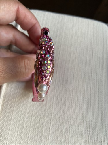 Betsy Johnson Rhinestone and Faux Pearls Pink Clamper Flamingo Bracelet - Picture 13 of 13