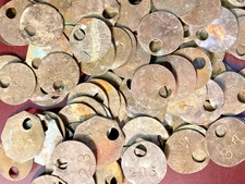 Lot Of 200 plus Antique Coal Miner Brass Tags Numbered with 31 Steel Tags