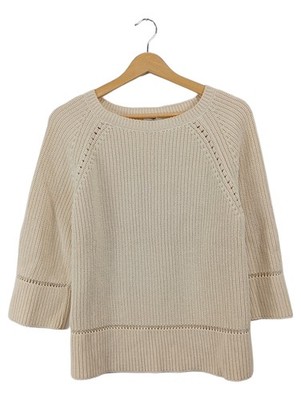 RIANI Pullover Damen 3/4 Arm Rippstrick Lochmuster Beige Gr. 34 XS
