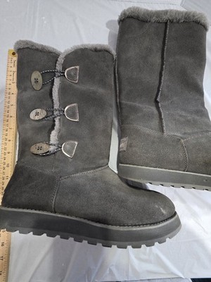 Skechers Womans Suede Boots Fleece Lined Pull On Flat Mid Calf Boot Grey Size 10