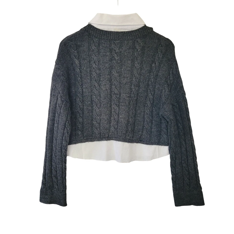 Suéter Anthropologie Pilcro Crop en Capas para Mujer Talla M Gris Preppy Foto 2 de 4