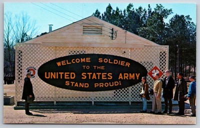 Fort Polk LA~Soldiers @ Reception Station Sign~Stand Proud~Basic Training~1960s