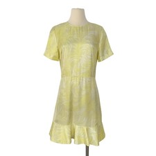 Stella McCartney Iconic Feather Print Silk Flounce Mini Dress Lime Sorbet 42 NWT