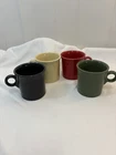 4 Vintage HLC Fiesta USA Coffee Cups Ring Handle Black Green Red Yellow Mugs