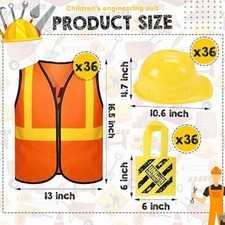 108 Pcs Construction Vest for Kids Birthday Party Supplies Including 36