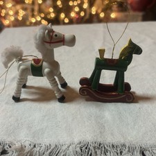 Set Of 2 VTG Wooden Rocking Horse Christmas Ornaments