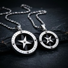 2x EDELSTAHL PARTNER KETTEN ANHÄNGER POLIERT PAAR KETTE KOMPASS GESCHENK SCHMUCK