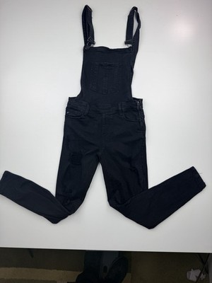Kancan Damen Denim Latzhose UK 8-10 Small schwarz distressed skinny