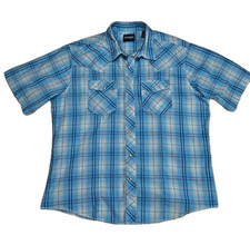 Wrangler Pearl Snap Western Shirt Vintage Men's XL 51" Short Sleeve Blue Plaid