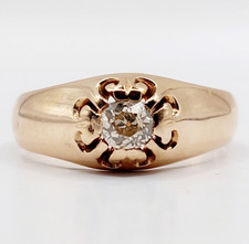 Bague jonc antique or rose 14k diamant taille ancienne 0,30 carats (circa 1906)