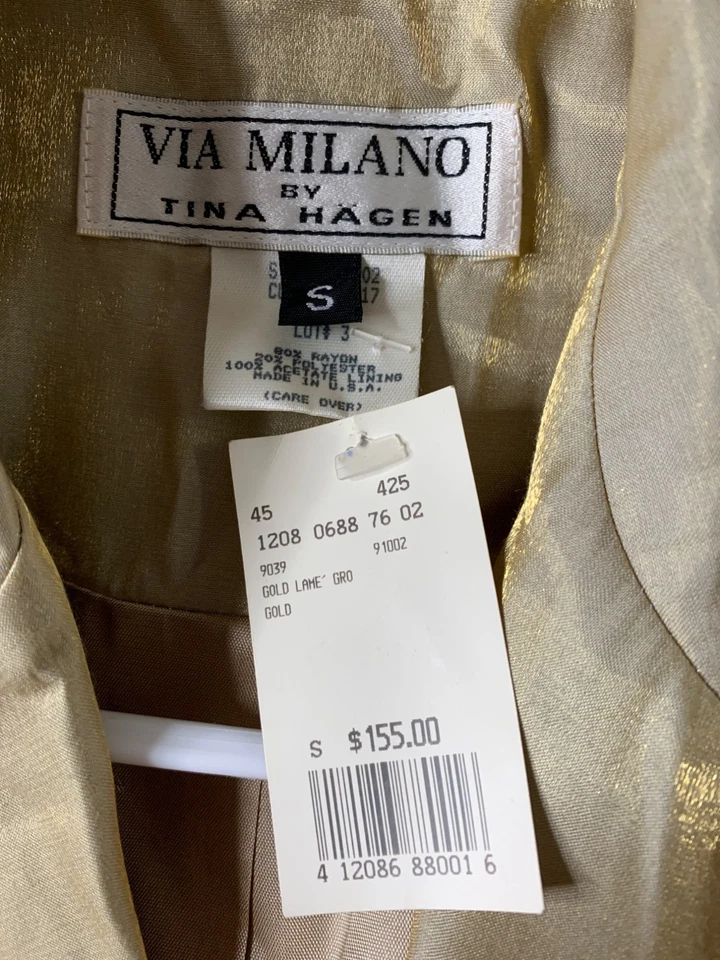 VTG Via Milano Gold Shimmer Crop Blazer By Tina Hagen Size S RY10368 NWT - Image 3 of 4