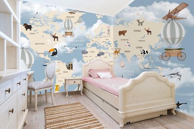 3D Animal World Map K3050 Wallpaper Mural Self-adhesive Removable Sticker Kay