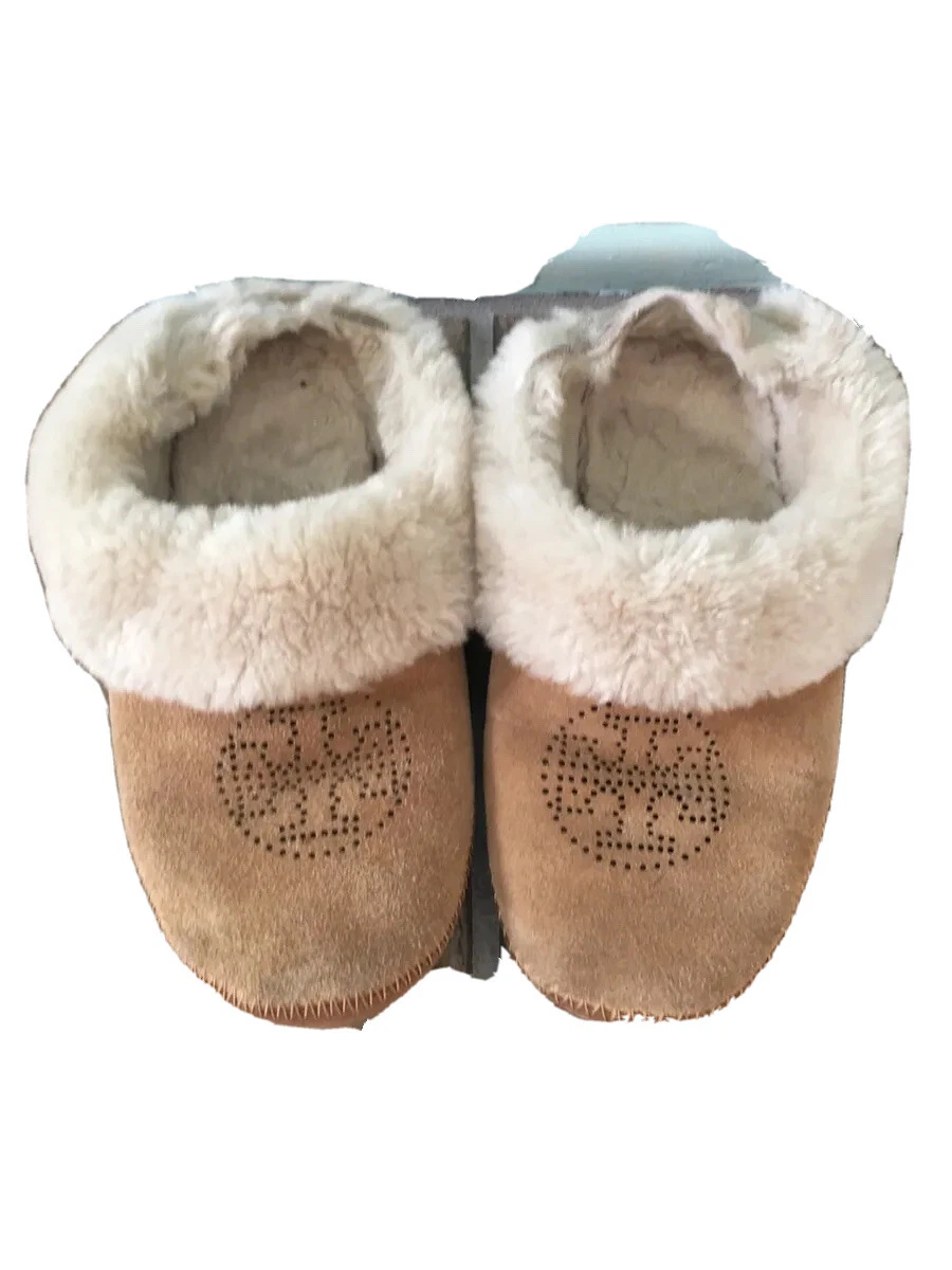 Tory Burch Tan Shearling Sheepskin Fur Suede Slippers House Boots Size 6