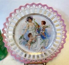 Antique Decorative ART CABINET PLATE Charger ROCOCO Woman GARLANDS  Cherubs