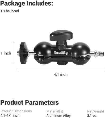 SmallRig Ballhead Multi-function Double Ballhead with Cold Shoe Mount 1/4" Screw - Picture 9 of 9