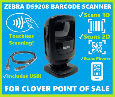  Zebra DS9208 Hands-Free 2D/1D/QR Barcode Reader w/ USB Cable FOR CLOVER POS!  
