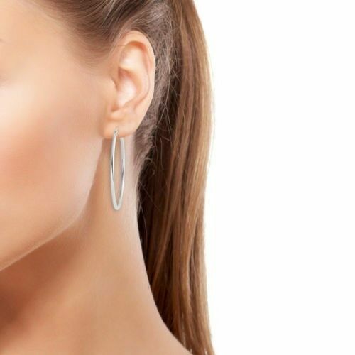 .925 SOLID STERLING SILVER PLAIN 2MM THICK POLISHED ROUND HOOP EARRINGS 35mm - Picture 4 of 4