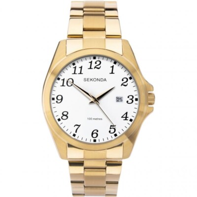 Mens Sekonda White Dial Black Number Easy Reader 100m Waterproof Date Watch 1637