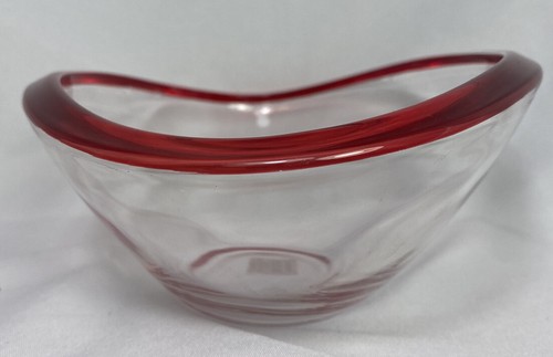 Crate and Barrel red rim art glass bowl - Picture 2 of 6