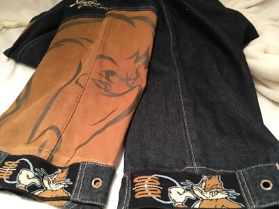 #528 JEANS×LOONEY TUNES ルーニー 古着 VTG SOUTHPOLE Studio Leather Looney Tunes Patch Jeans Hip