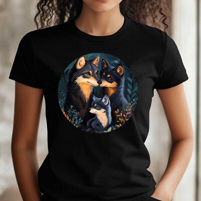 Women Wolf Family Print Cotton T-Shirt Size XS to 3XL