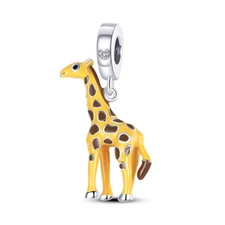 MULA Yellow Cute Giraffe Pendant Charm CZ Fit Women Bracelet 925 Sterling Silver
