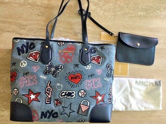 eva large embroidered denim tote bag