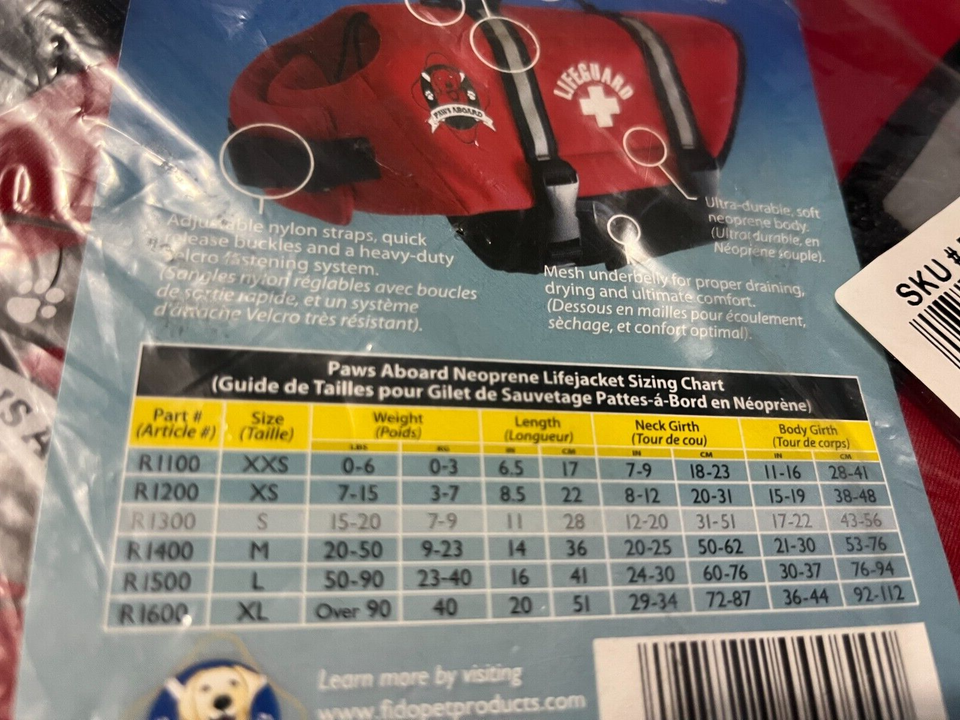 Paws Aboard Designer Red Neoprene Medium Dog Life Jacket Vest New w/tag