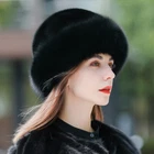 Women Whole Full Real Mink Fur Hats Beanies Warm Fox Fur Bucket Adjustable Caps