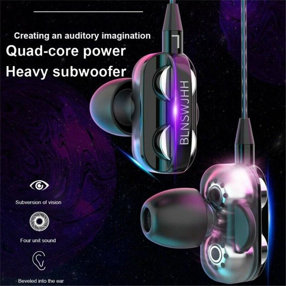 Dual Driver Earphone In Ear Stereo Bass Headphones Sport HIFI