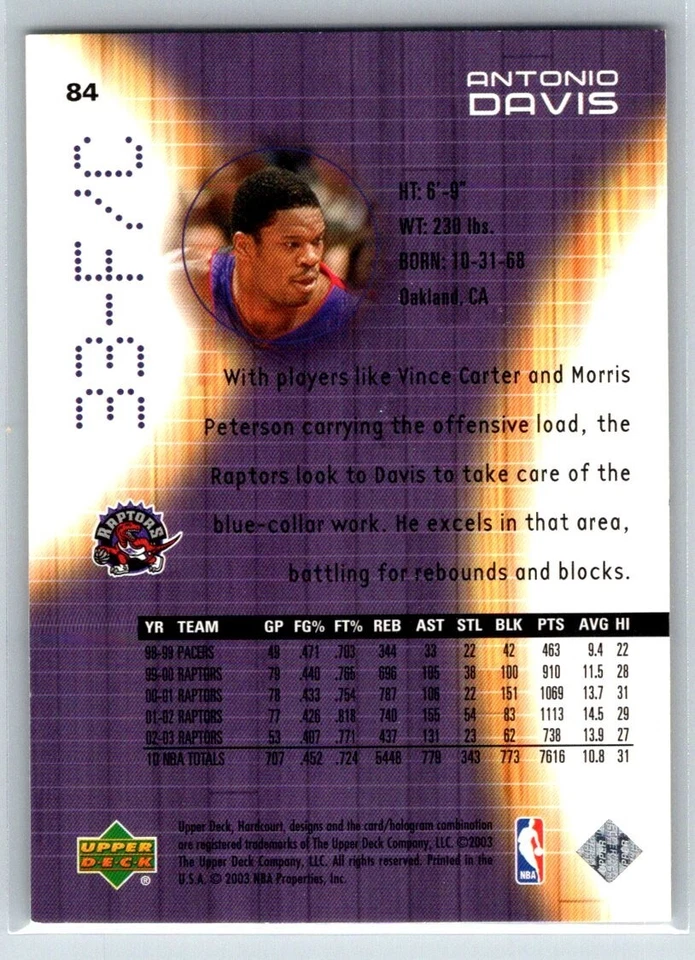 Antonio Davis - 2003-04 Upper Deck Hardcourt #84 - Image 2 of 2