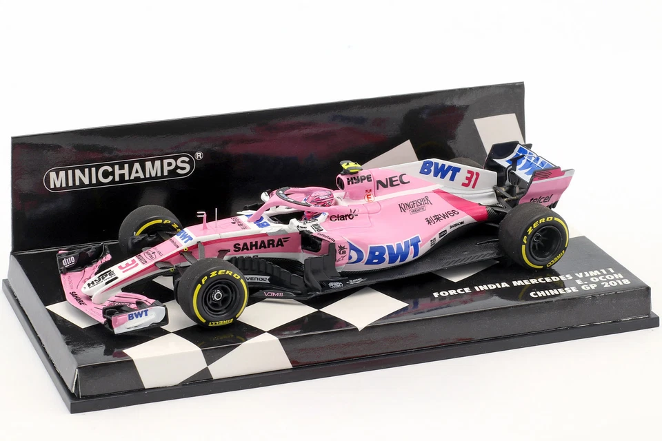 MODELLINO AUTO SCALA 1:43 F1 MINICHAMPS SAHARA FORCE INDIA OCON CHINESE GP 2018 - Immagine 3 di 4