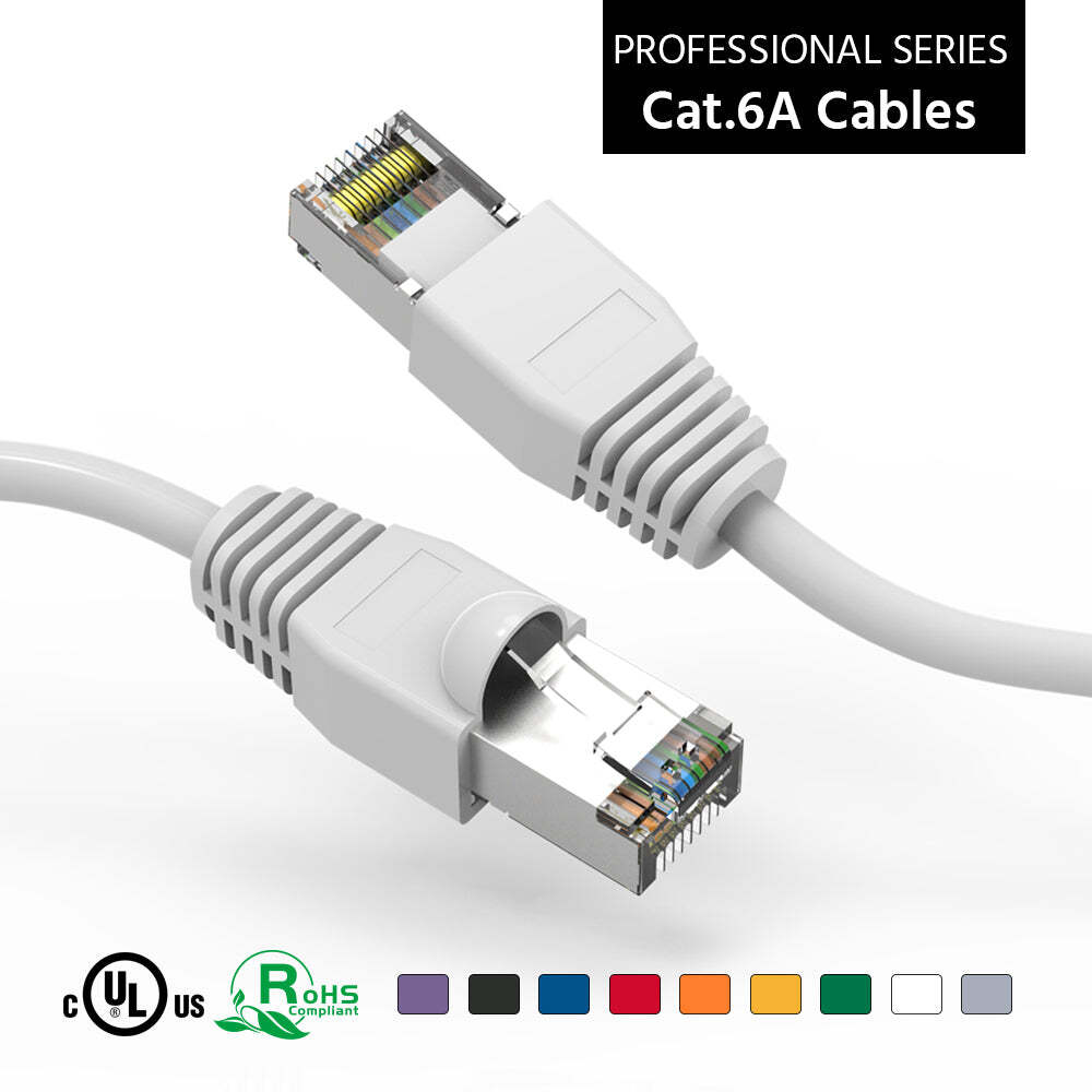 15Ft CAT6A Shielded SSTP Ethernet Network Booted Cable in White