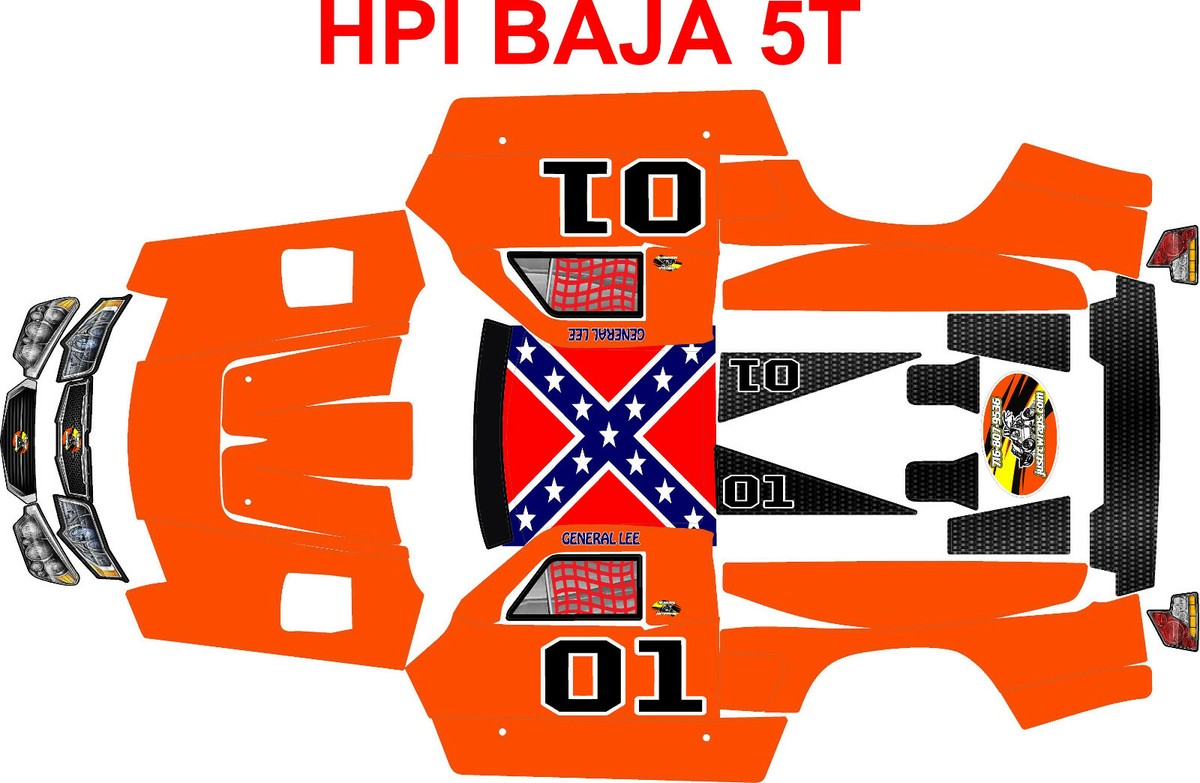 HPI Baja 5t ORANGE GENERAL TROPHY TRUCK Theme body wrap decals