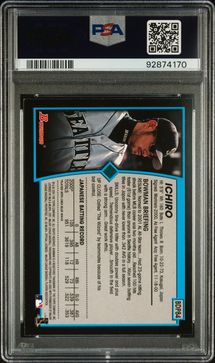 2001 Bowman Draft Picks Ichiro Suzuki RC PSA 8 Seattle
