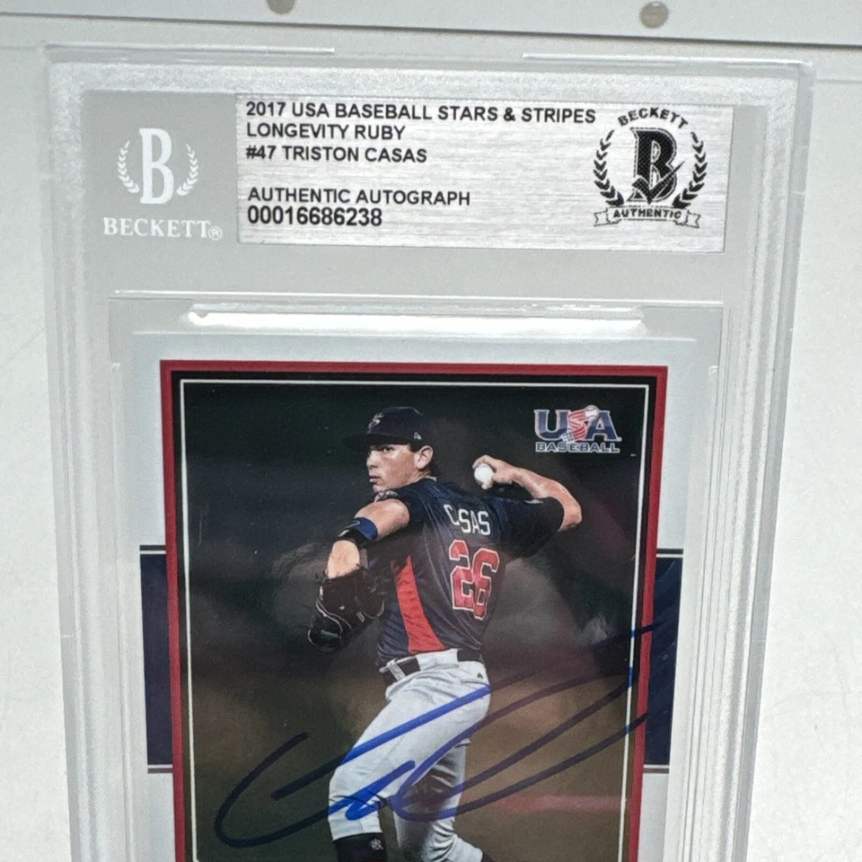 2017 Stars & Stripes Triston Casas 47 Ruby Longevity /249 Red Sox BAS Slab Auto - Image 2 of 4