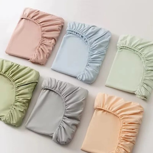 Soft Cotton Fitted Bed Sheet with Elastic Band Solid Color Mattress Cover for Si - Picture 18 of 34
