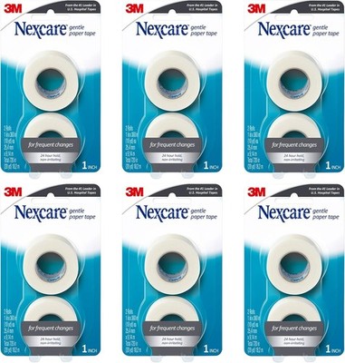 Nexcare Gentle Paper Tape, Medical Paper Tape 1 in x 10 Yards 6-Pack (12 Rolls)
