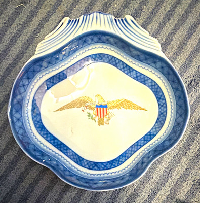 Mottahedeh Blue & White Porcelain Decorative Dish Eagle Design Dept. of State