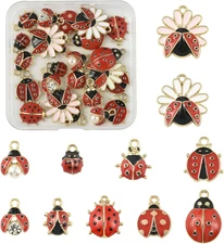 24Pcs Assorted Ladybug Animal Enamel Pendants Charms Red Cute Ladybird Charms fo