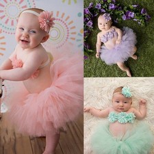 3pcs Baby Girl Toddler Flower Clothes Hairband Tutu Skirt Photo Props Costume