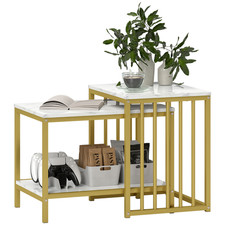 Couchtisch Set wei&szlig; MDF & goldfarbener Stahl, gro&szlig; 52x45x40cm, Satz stilvoll